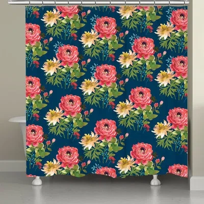Laural Home Kathy Ireland® Home Country Bouquet Navy Floral Shower Curtain In Green;pink;navy