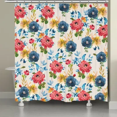Laural Home Kathy Ireland® Home Country Bouquet Neutral Floral Shower Curtain In Green;pink;navy