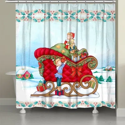 Laural Home Kathy Ireland Home Once Upon A Christmas 71" X 72" Shower Curtain In Blue;white