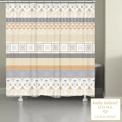 Laural Home Kathy Ireland Home Peaceful Elegance Stripe 71" X 72" Shower Curtain In Beige;tan