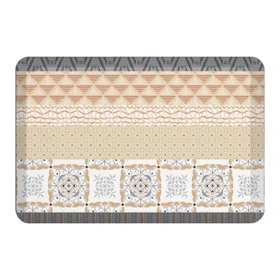 Laural Home Kathy Ireland® Home Peaceful Elegance Stripe Anti-fatigue Kitchen Mat In Beige