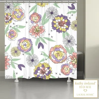 Laural Home Kathy Ireland Home Retro Floral Bloom 71" X 72" Shower Curtain In White;pink;purple