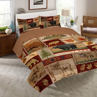 Laural Home Kennamer Brown Microfiber Reversible 3 Piece Quilt Set