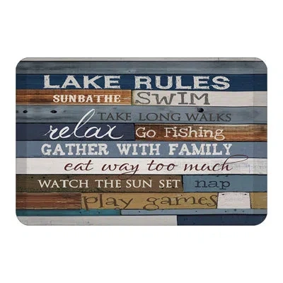 Laural Home Lake Rules Kitchen Mat In Brown;white;blue