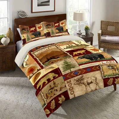 Laural Home Lodge Collage Comforter In Brown,beige,red