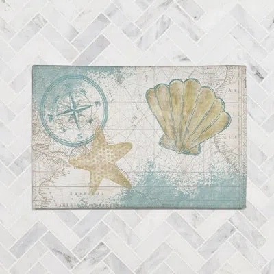 Laural Home Look To The Sea Look To The Sea Chenille Rug In Blue,gray,yellow