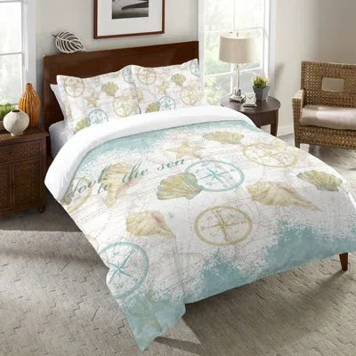 Laural Home Look To The Sea Microfiber Duvet Cover In Blue;white;yellow