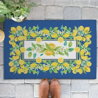 Laural Home Lovely Lemons Non-slip Indoor Outdoor Door Mat In Multicolor
