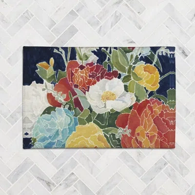 Laural Home Midnight Floral Midnight Floral Chenille Rug In Blue,green,red