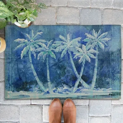 Laural Home Midnight Palms Outdoor Door Mat In Multicolor