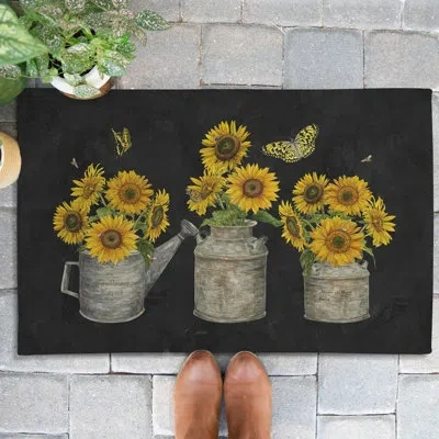 Laural Home Midnight Sunflower Outdoor Door Mat In Multicolor