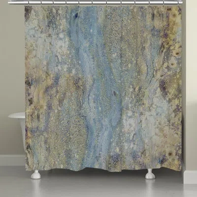 Laural Home Mineral Flow 71" X 72" Shower Curtain In Blue;gold