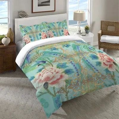 Laural Home Modern Chinois Microfiber Duvet Cover In Green;yellow;pink