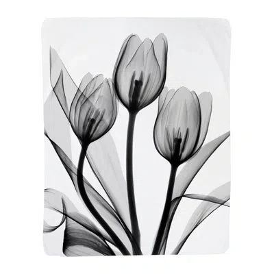 Laural Home Monochromatic Tulips Sherpa Throw In Black;gray