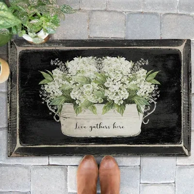 Laural Home Moody Farmhouse Hydrangea Outdoor Door Mat In Multicolor