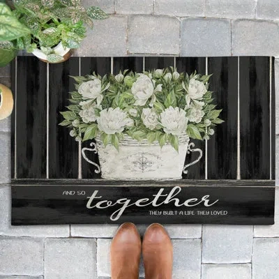 Laural Home Moody Farmhouse Peonies Outdoor Door Mat In Multicolor