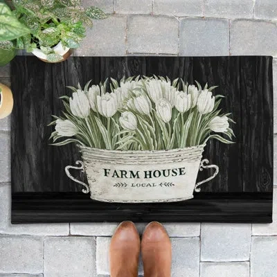 Laural Home Moody Farmhouse Tulips Outdoor Door Mat In Multicolor