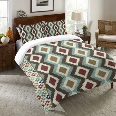 Laural Home Native Tapestry Microfiber Duvet Cover In Blue;brown;green