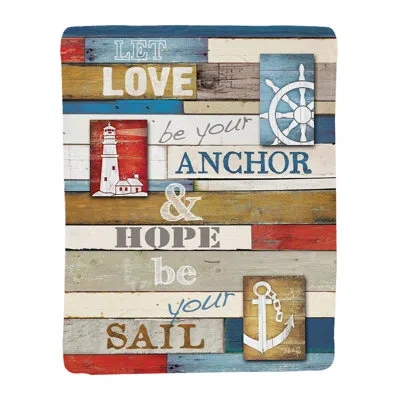 Laural Home Nautical Anchor Sherpa Throw Blanket In Blue;brown;red