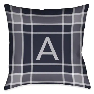 Laural Home Navy Plaid Monogram Indoor Decorative Pillow In Multi