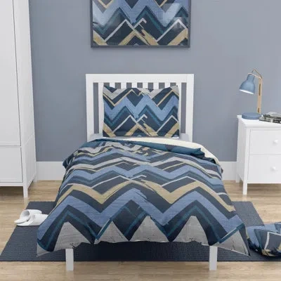 Laural Home Navy Stripes I Chart Microfiber Duvet Cover In Blue;brown;cream