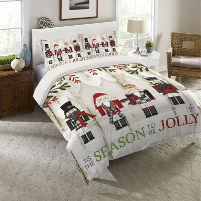 Laural Home Nutcracker Christmas White/green/red Microfiber Comforter In White,green,red