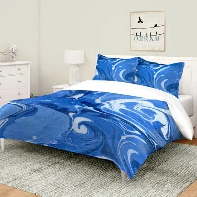 Laural Home Ocean Blue Marble Microfiber Reversible Comforter
