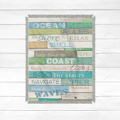 Laural Home Ocean Rules 100% Cotton Throw In Blue;green;beige
