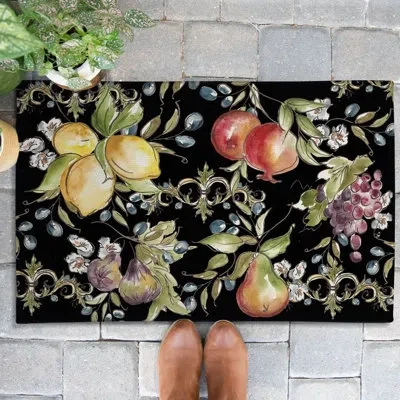 Laural Home Ocean Vibes Tuscan Fruit Sketch Outdoor Doormat In Multicolor