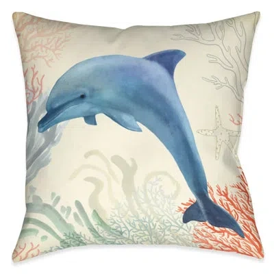 Laural Home Ocean Whimsy Dolphin Outdoor Decorative Pillow In Multi