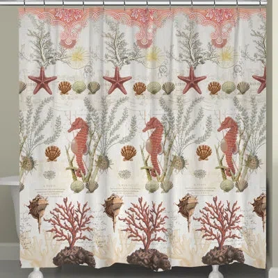 Laural Home Ornate Coral Shower Curtain In Gray;pink