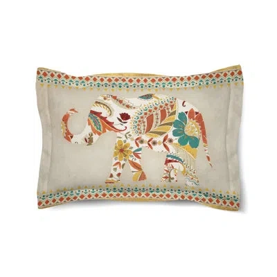 Laural Home Ornate Elephant Duvet Sham In White;green;yellow