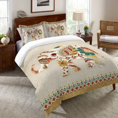 Laural Home Ornate Elephant Microfiber Duvet Cover In Red;beige;yellow