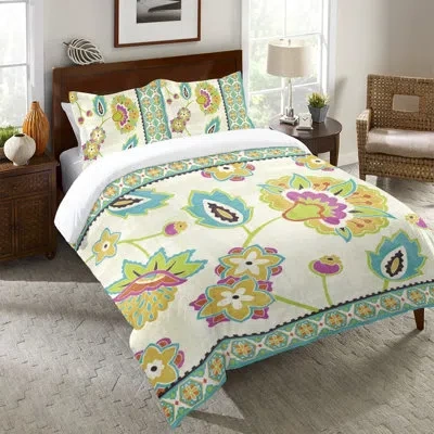 Laural Home Paisley Park Microfiber Duvet Cover In White;green