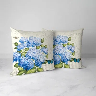 Laural Home Papillon Hydrangea Blue Indoor Decorative Pillow In Blue;white;green