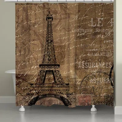 Laural Home Paris Travel Single Shower Curtain In Brown