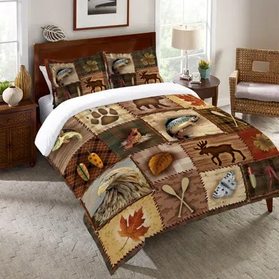 Laural Home Patchwork Plaid Lodge Duvet Cover In Beige,brown