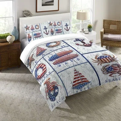 Laural Home Patriotic Coastal Mix Comforter In White,red,blue