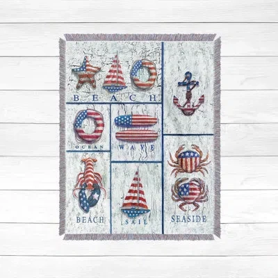 Laural Home Patriotic Coastal Mix Woven Throw Blanket In Blue;white;red