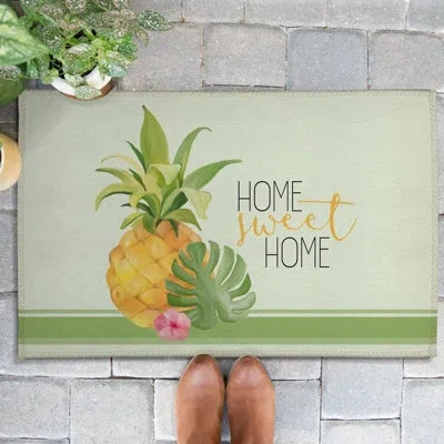 Laural Home Pineapple Home Sweet Home Non-slip Indoor Outdoor Door Mat In Multicolor