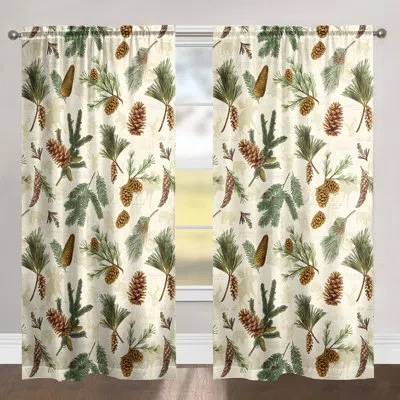 Laural Home Pinecones Floral Room Darkening Rod Pocket Curtain Panel