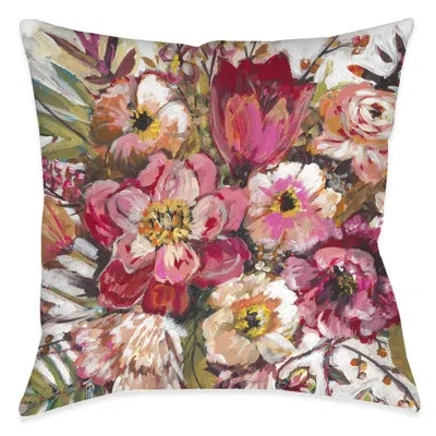 Laural Home Pink Posies Outdoor Decorative Pillow In Multi