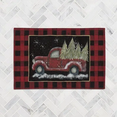 Laural Home Plaid Holiday Pickup Plaid Holiday Pickup Chenille Rug In Red,black