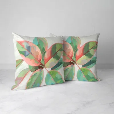 Laural Home Plant Life Ficus Outdoor Decorative Pillow In White;green;pink