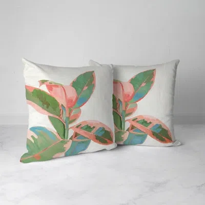 Laural Home Plant Life Outdoor Decorative Pillow In White;green;pink
