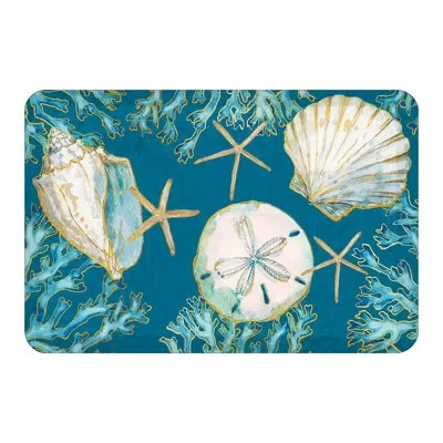 Laural Home Playa Shells Anti-fatigue Kitchen Mat By  In White;blue;gold
