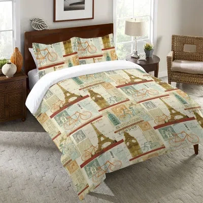 Laural Home Postcard From Europe Microfiber Duvet Cover In Brown;beige