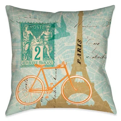 Laural Home Postcard From Paris I Throw Pillow In Teal