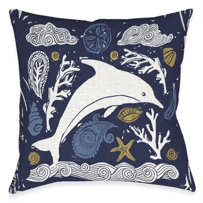 Laural Home Primitive Coastal Dolphin Outdoor Decorative Pillow In Multi