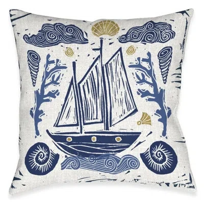Laural Home Primitive Coastal Sailboat Outdoor Decorative Pillow In Multi